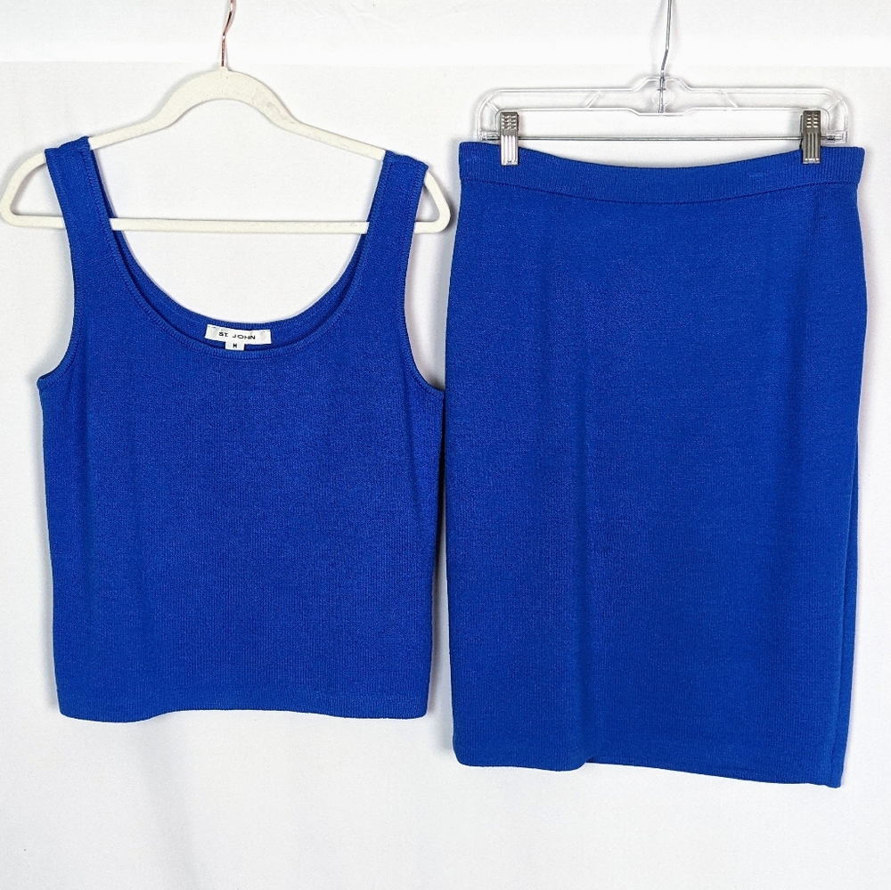 St. John Collection Santana Knit Cropped Sweater Vest Top Pencil Skirt Set Suit